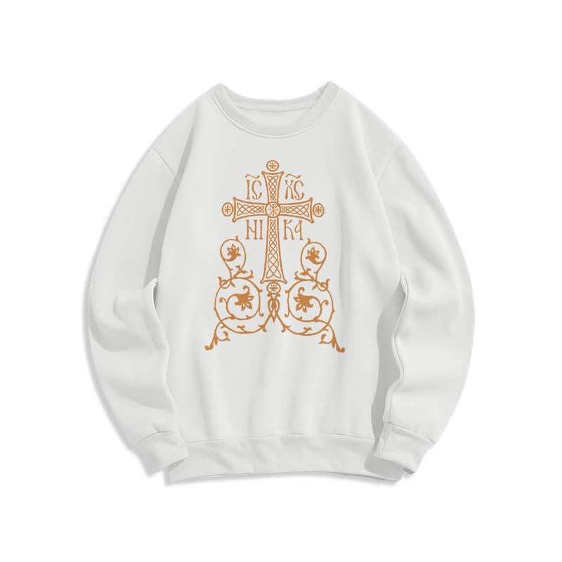 Christianartworkshop Klassisches Sweatshirt mit heiligem Kreuz-Emblem und floralen Ranken, gefüttert mit Fleece, Polyester - Weiß - 2XL - image 5