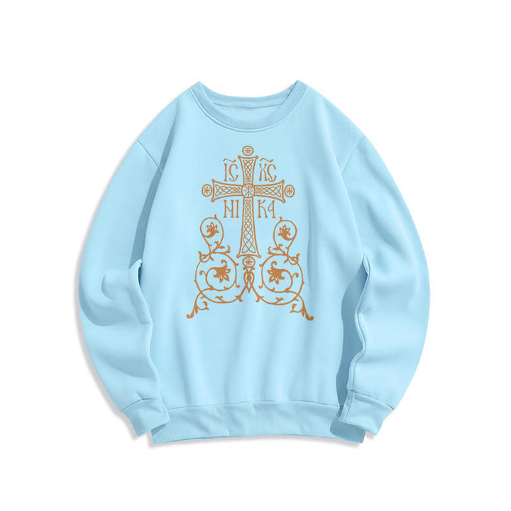 Christianartworkshop Klassisches Sweatshirt mit heiligem Kreuz-Emblem und floralen Ranken, gefüttert mit Fleece, Polyester - Blau - 2XL - image 25