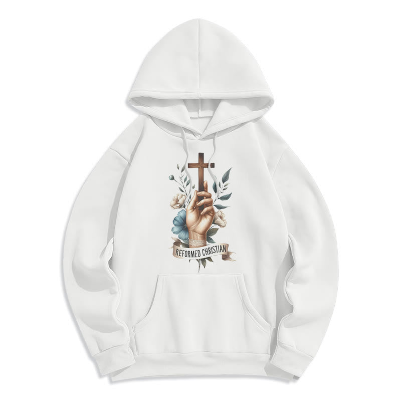 Christianartworkshop Klassischer farbiger Hoodie im reformierten christlichen Stil, gefüttert mit Polyester, Fleece-Futter - Weiß - 2XL - image 0