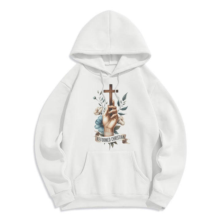 Christianartworkshop Klassischer farbiger Hoodie im reformierten christlichen Stil, gefüttert mit Polyester, Fleece-Futter - Weiß - 2XL - image 0