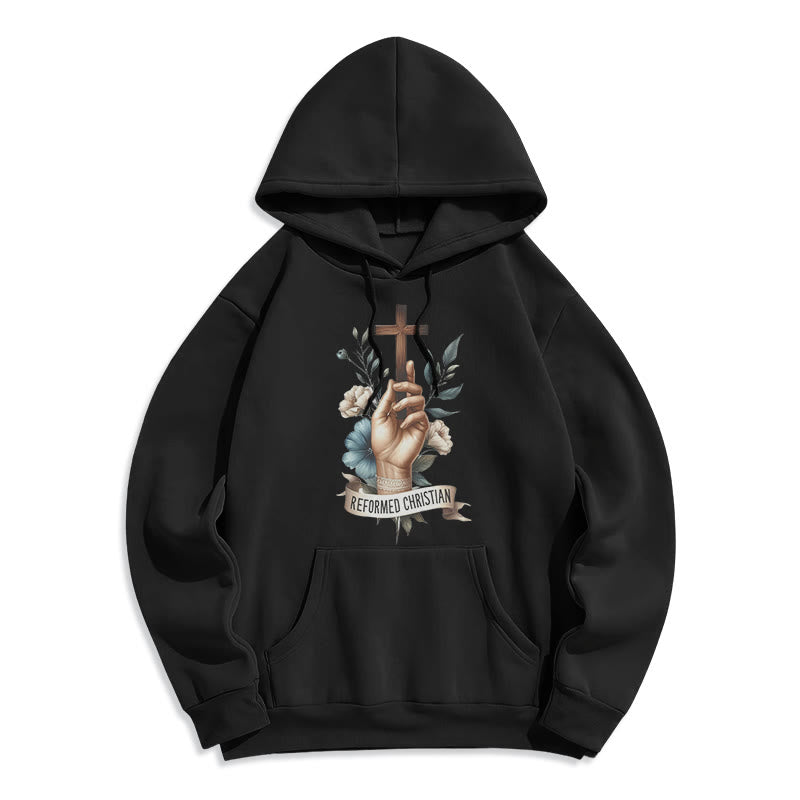 Christianartworkshop Klassischer farbiger Hoodie im reformierten christlichen Stil, gefüttert mit Polyester, Fleece-Futter - Schwarz - 2XL - image 5