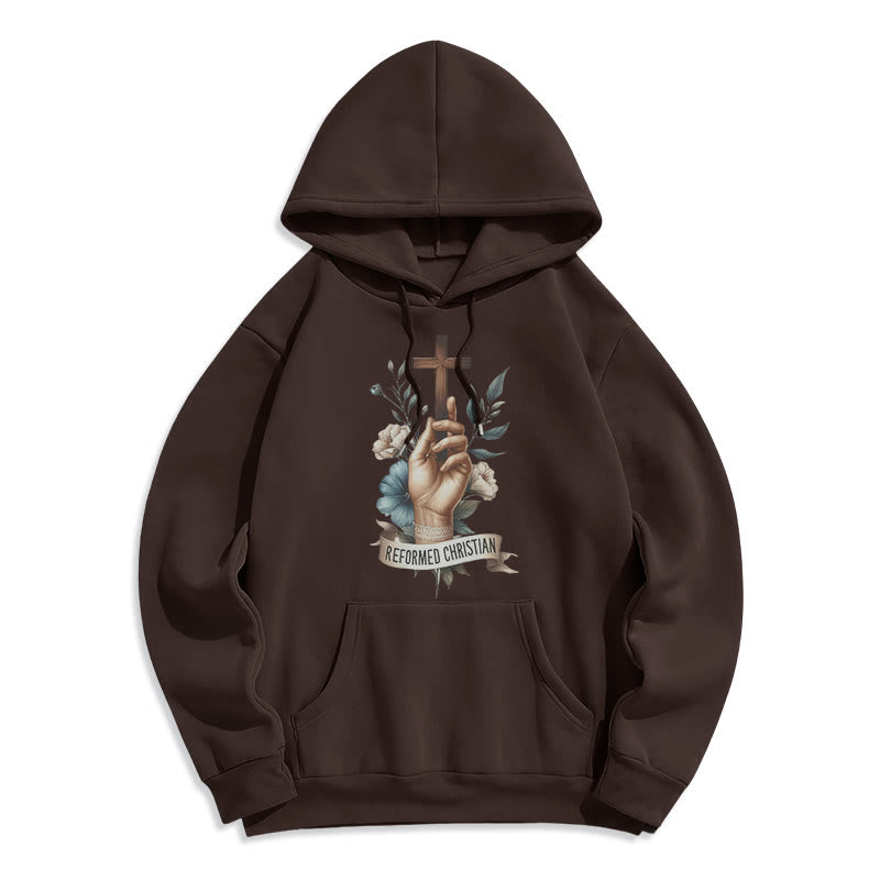 Christianartworkshop Klassischer farbiger Hoodie im reformierten christlichen Stil, gefüttert mit Polyester, Fleece-Futter - Grün - 2XL - image 15