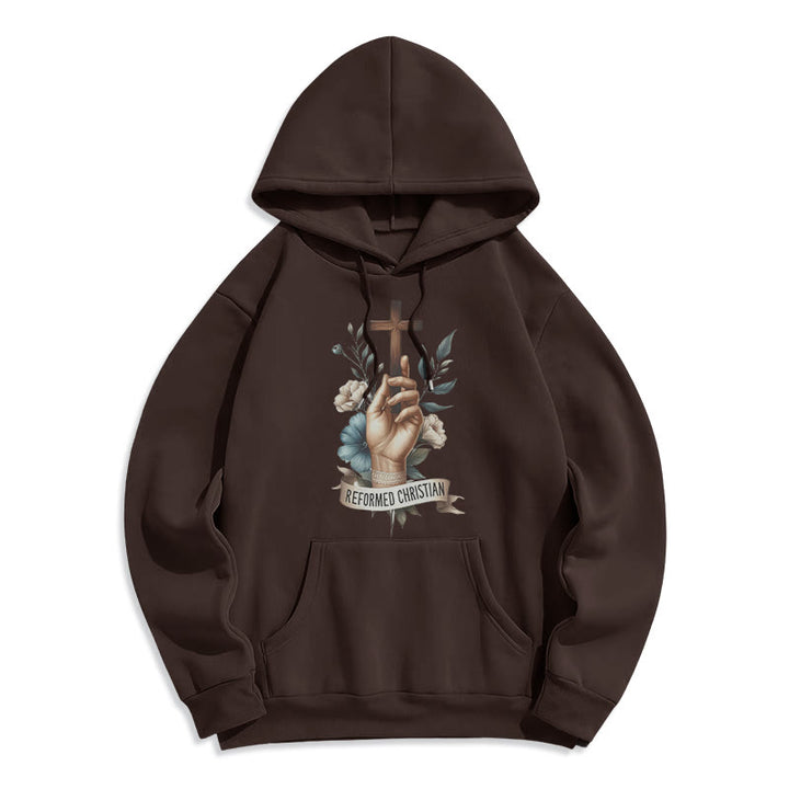 Christianartworkshop Klassischer farbiger Hoodie im reformierten christlichen Stil, gefüttert mit Polyester, Fleece-Futter - Grün - 2XL - image 15
