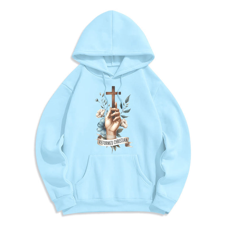 Christianartworkshop Klassischer farbiger Hoodie im reformierten christlichen Stil, gefüttert mit Polyester, Fleece-Futter - Blau - 2XL - image 25