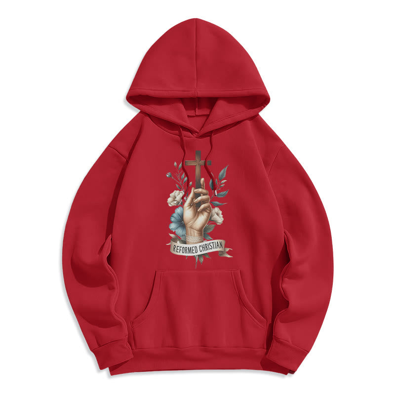 Christianartworkshop Klassischer farbiger Hoodie im reformierten christlichen Stil, gefüttert mit Polyester, Fleece-Futter - Rot - 2XL - image 35