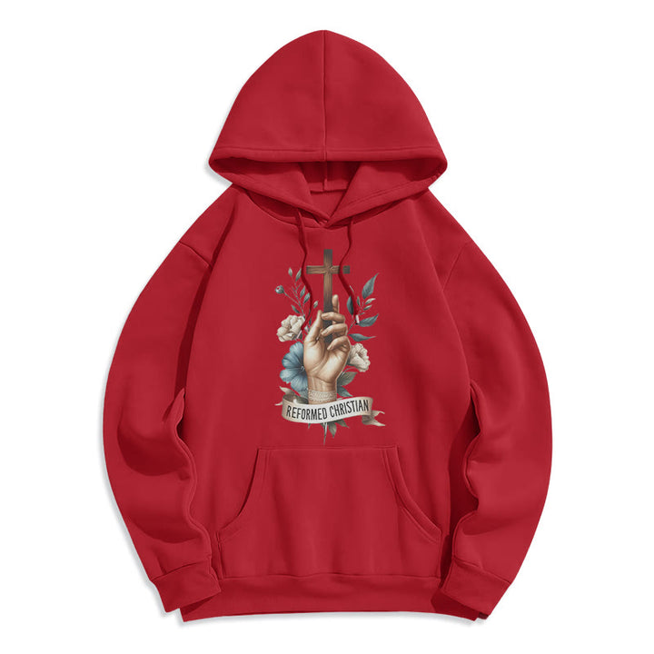 Christianartworkshop Klassischer farbiger Hoodie im reformierten christlichen Stil, gefüttert mit Polyester, Fleece-Futter - Rot - 2XL - image 35