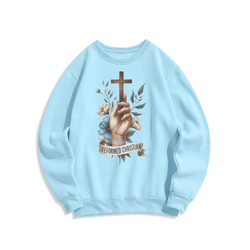 Christianartworkshop Klassisches, farbiges Sweatshirt im reformierten christlichen Glaubensstil mit Fleecefutter aus Polyester - Blau - 2XL - image 25