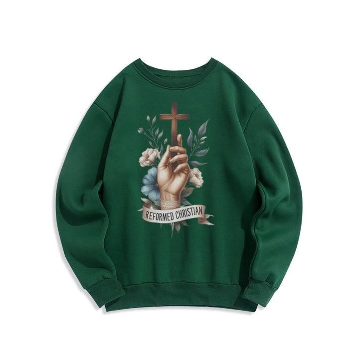 Christianartworkshop Klassisches, farbiges Sweatshirt im reformierten christlichen Glaubensstil mit Fleecefutter aus Polyester - Grün - 2XL - image 20