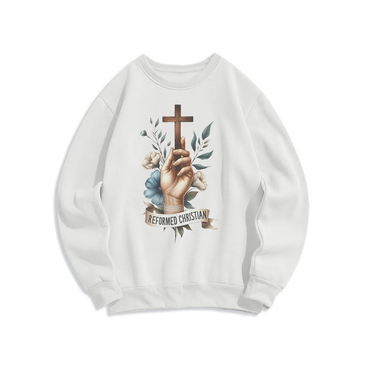 Christianartworkshop Klassisches, farbiges Sweatshirt im reformierten christlichen Glaubensstil mit Fleecefutter aus Polyester - Weiß - 2XL - image 0