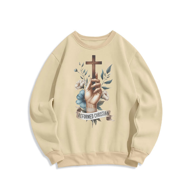 Christianartworkshop Klassisches, farbiges Sweatshirt im reformierten christlichen Glaubensstil mit Fleecefutter aus Polyester - Beige - 2XL - image 10