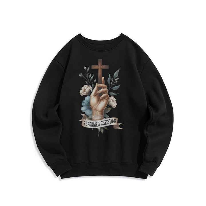 Christianartworkshop Klassisches farbiges Sweatshirt im reformierten christlichen Stil, gefüttert mit Polyester - Schwarz - 2XL - image 5
