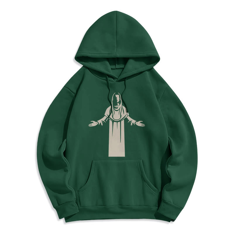 Christianartworkshop Kapuzenpullover aus Polyester im klassischen Stil mit Heiligenfigur und offenen, betenden Händen, mit Fleecefutter
