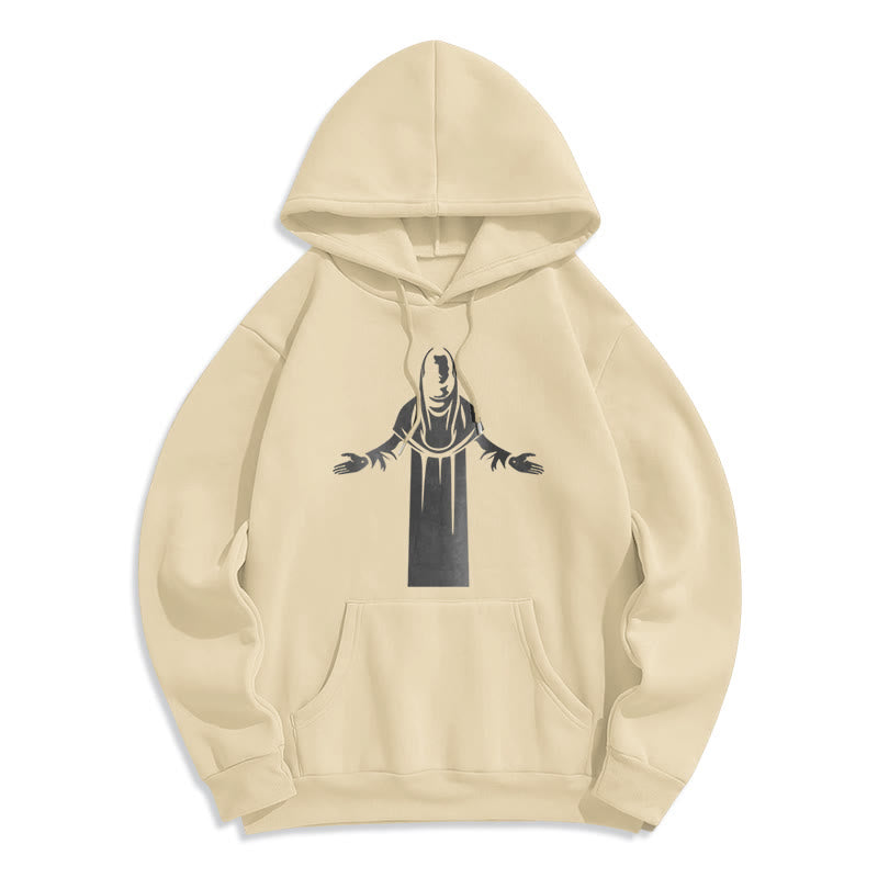 Christianartworkshop Kapuzenpullover aus Polyester im klassischen Stil mit Heiligenfigur und offenen, betenden Händen, mit Fleecefutter - Beige - 2XL - image 0
