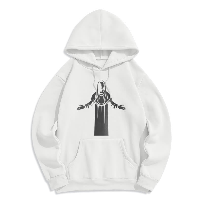 Christianartworkshop Kapuzenpullover aus Polyester im klassischen Stil mit Heiligenfigur und offenen, betenden Händen, mit Fleecefutter - Weiß - 2XL - image 10