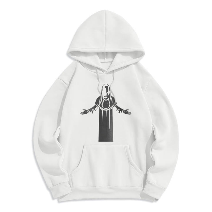 Christianartworkshop Kapuzenpullover aus Polyester im klassischen Stil mit Heiligenfigur und offenen, betenden Händen, mit Fleecefutter - Weiß - 2XL - image 10