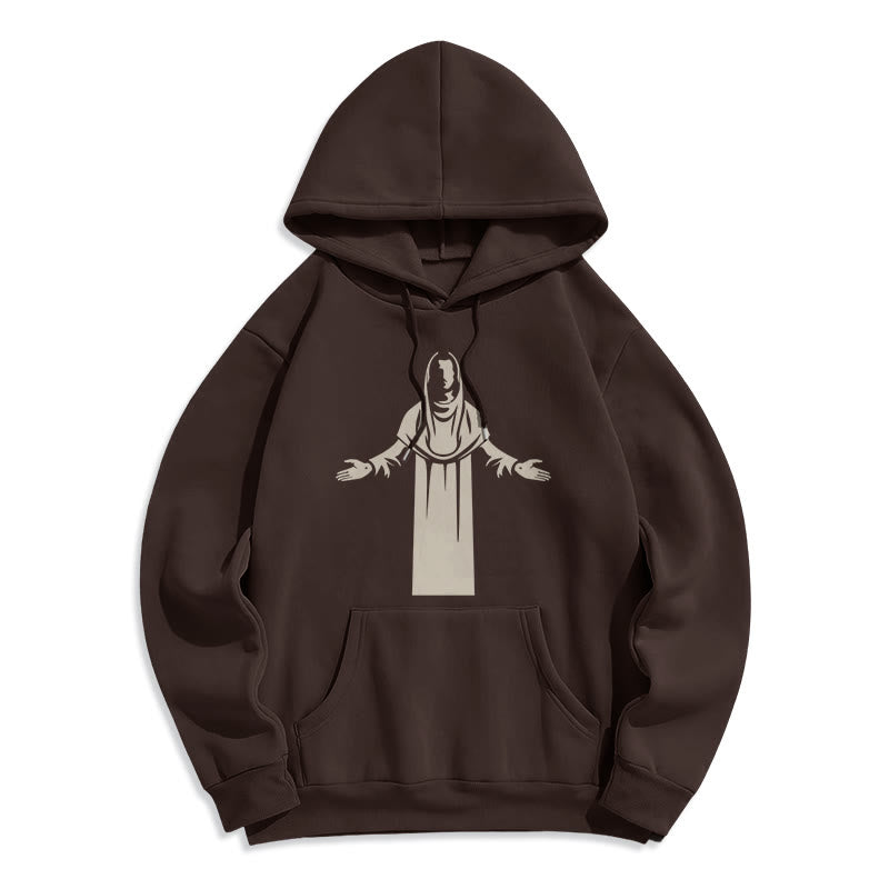 Christianartworkshop Kapuzenpullover aus Polyester im klassischen Stil mit Heiligenfigur und offenen, betenden Händen, mit Fleecefutter