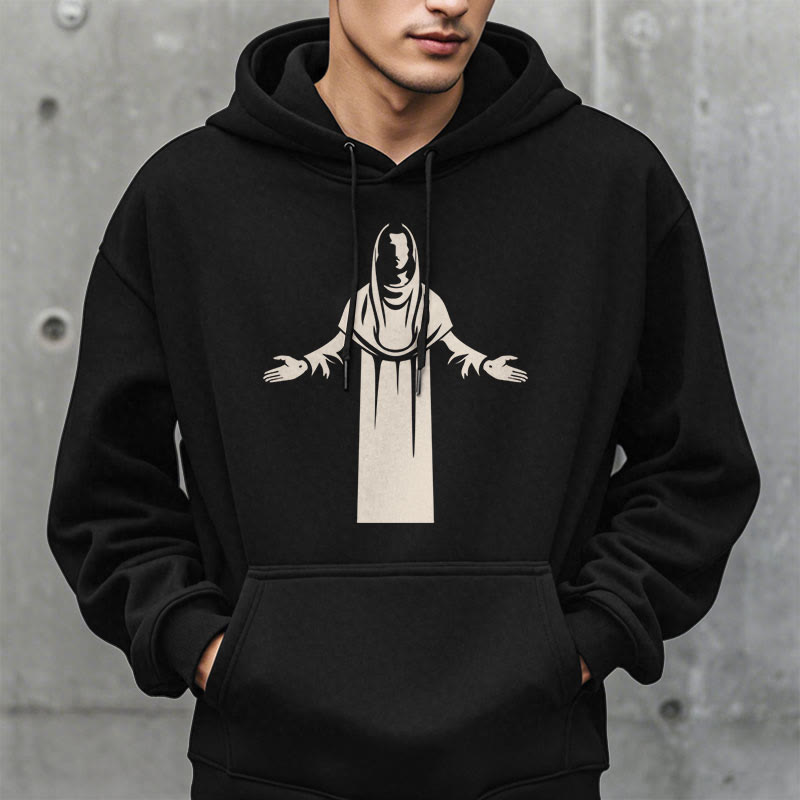Christianartworkshop Kapuzenpullover aus Polyester im klassischen Stil mit Heiligenfigur und offenen, betenden Händen, mit Fleecefutter - image 7