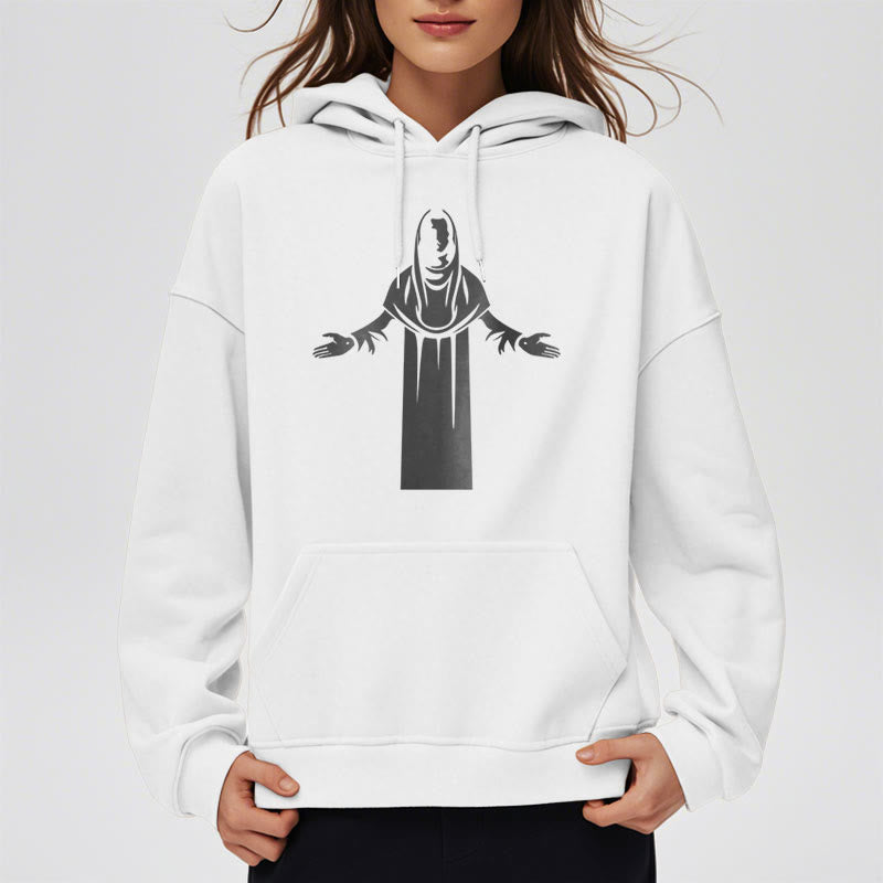 Christianartworkshop Kapuzenpullover aus Polyester im klassischen Stil mit Heiligenfigur und offenen, betenden Händen, mit Fleecefutter - image 13