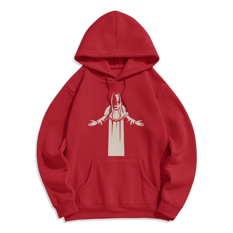 Christianartworkshop Kapuzenpullover aus Polyester im klassischen Stil mit Heiligenfigur und offenen, betenden Händen, mit Fleecefutter