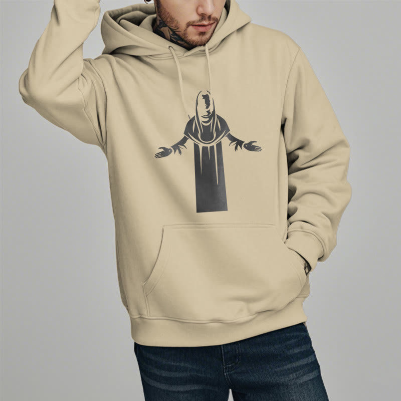 Christianartworkshop Kapuzenpullover aus Polyester im klassischen Stil mit Heiligenfigur und offenen, betenden Händen, mit Fleecefutter