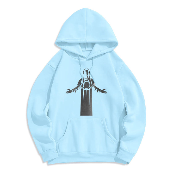 Christianartworkshop Kapuzenpullover aus Polyester im klassischen Stil mit Heiligenfigur und offenen, betenden Händen, mit Fleecefutter - Blau - 2XL - image 25