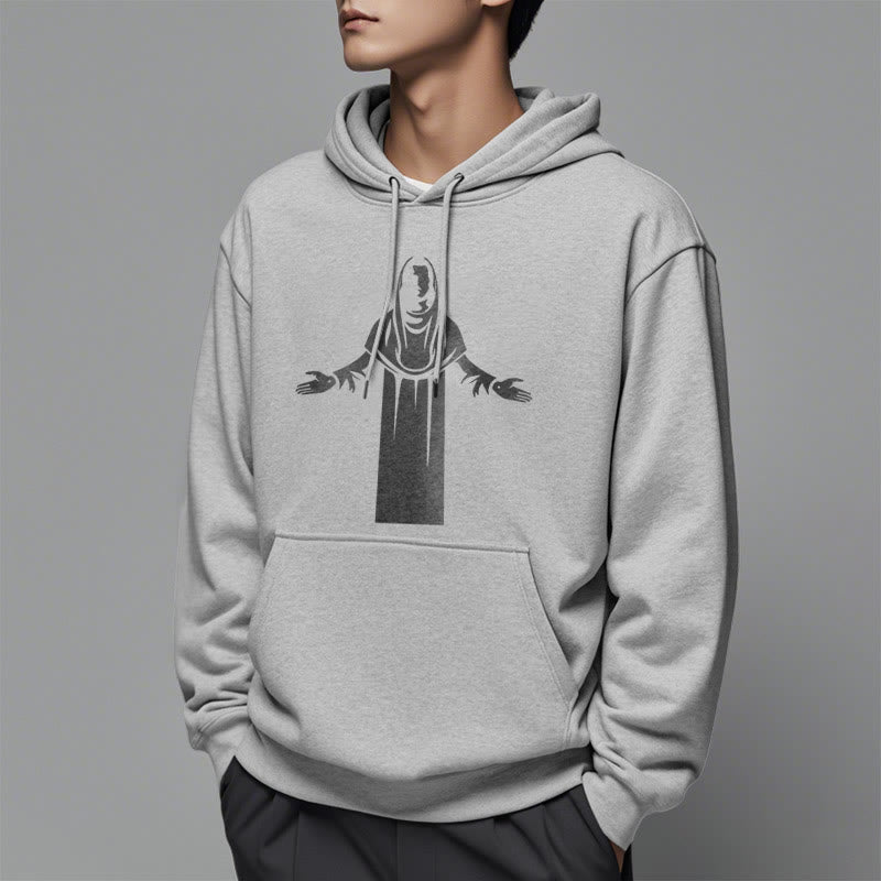 Christianartworkshop Kapuzenpullover aus Polyester im klassischen Stil mit Heiligenfigur und offenen, betenden Händen, mit Fleecefutter