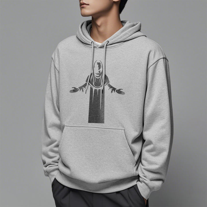 Christianartworkshop Kapuzenpullover aus Polyester im klassischen Stil mit Heiligenfigur und offenen, betenden Händen, mit Fleecefutter