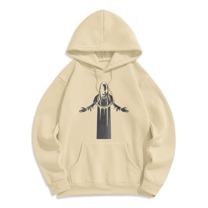 Christianartworkshop Kapuzenpullover aus Polyester im klassischen Stil mit Heiligenfigur und offenen, betenden Händen, mit Fleecefutter
