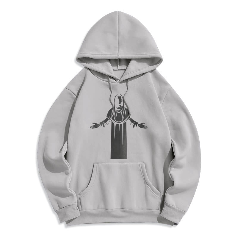 Christianartworkshop Kapuzenpullover aus Polyester im klassischen Stil mit Heiligenfigur und offenen, betenden Händen, mit Fleecefutter