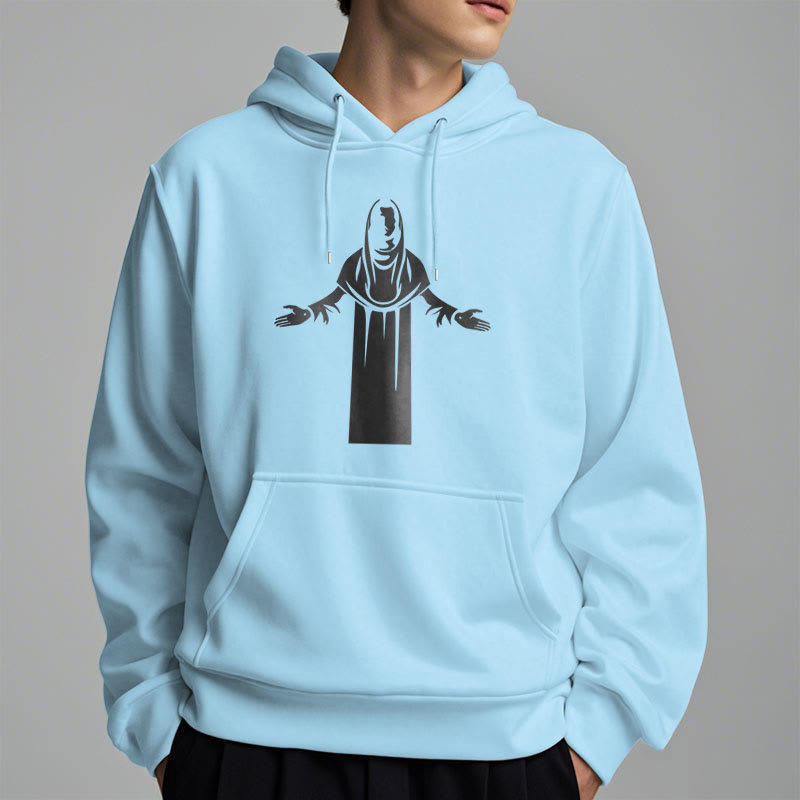 Christianartworkshop Kapuzenpullover aus Polyester im klassischen Stil mit Heiligenfigur und offenen, betenden Händen, mit Fleecefutter
