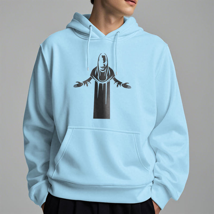 Christianartworkshop Kapuzenpullover aus Polyester im klassischen Stil mit Heiligenfigur und offenen, betenden Händen, mit Fleecefutter