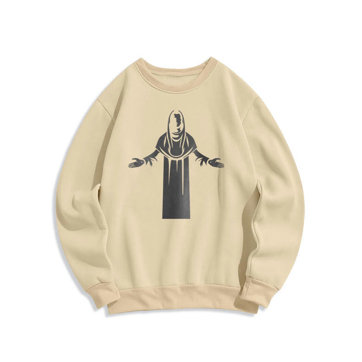 Christianartworkshop Sweatshirt im klassischen Stil mit Heiligenfigur und offenen, betenden Händen, mit Fleece gefüttert