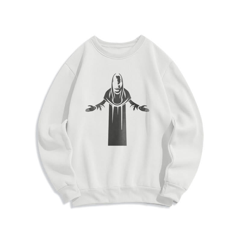 Christianartworkshop Sweatshirt im klassischen Stil mit Heiligenfigur und offenen, betenden Händen, mit Fleece gefüttert - Weiß - 2XL - image 10