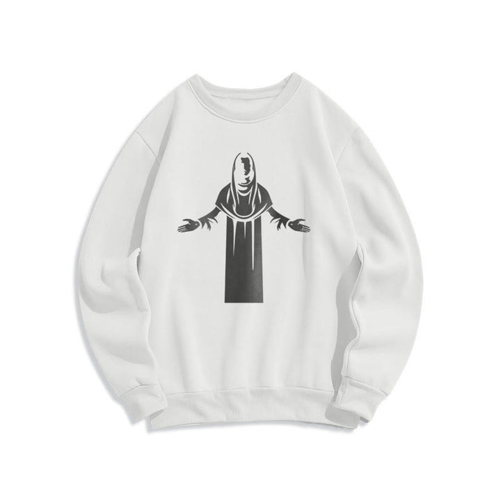 Christianartworkshop Sweatshirt im klassischen Stil mit Heiligenfigur und offenen, betenden Händen, mit Fleece gefüttert - Weiß - 2XL - image 10