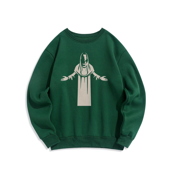 Christianartworkshop Sweatshirt im klassischen Stil mit Heiligenfigur und offenen, betenden Händen, mit Fleece gefüttert