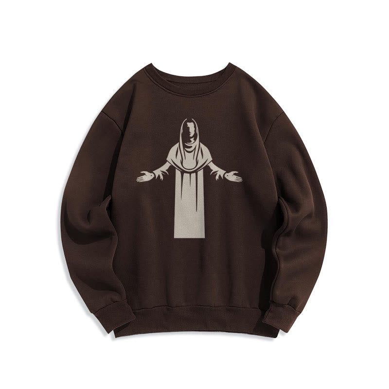 Christianartworkshop Sweatshirt im klassischen Stil mit Heiligenfigur und offenen, betenden Händen, mit Fleece gefüttert - Braun - 2XL - image 15