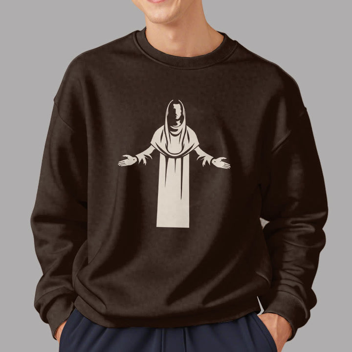 Christianartworkshop Sweatshirt im klassischen Stil mit Heiligenfigur und offenen, betenden Händen, mit Fleece gefüttert