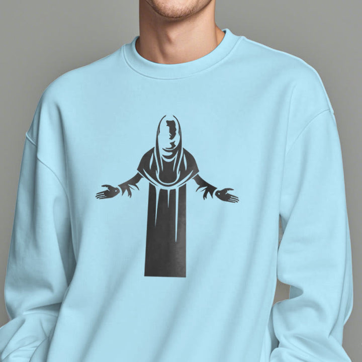 Christianartworkshop Sweatshirt im klassischen Stil mit Heiligenfigur und offenen, betenden Händen, mit Fleece gefüttert