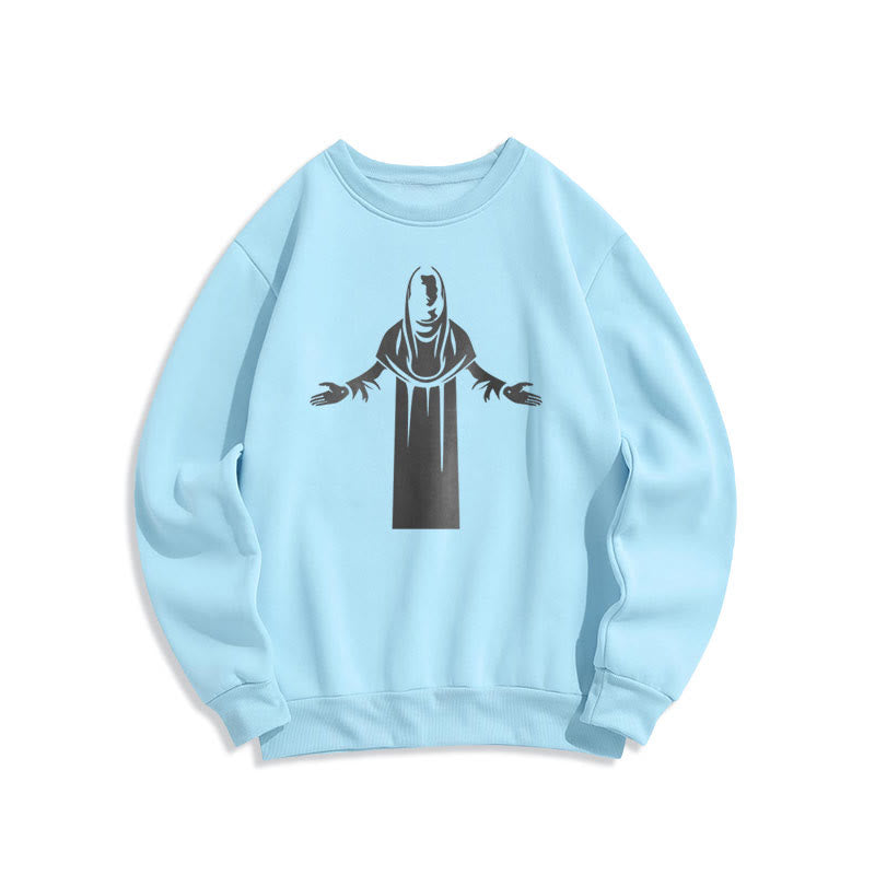 Christianartworkshop Sweatshirt im klassischen Stil mit Heiligenfigur und offenen, betenden Händen, mit Fleece gefüttert - Blau - 2XL - image 25