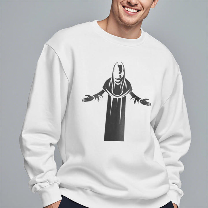 Christianartworkshop Sweatshirt im klassischen Stil mit Heiligenfigur und offenen, betenden Händen, mit Fleece gefüttert