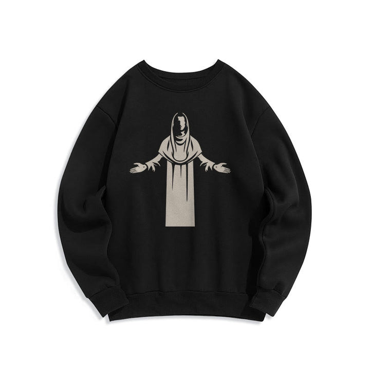 Christianartworkshop Sweatshirt im klassischen Stil mit Heiligenfigur und offenen, betenden Händen, mit Fleece gefüttert - Schwarz - 2XL - image 5