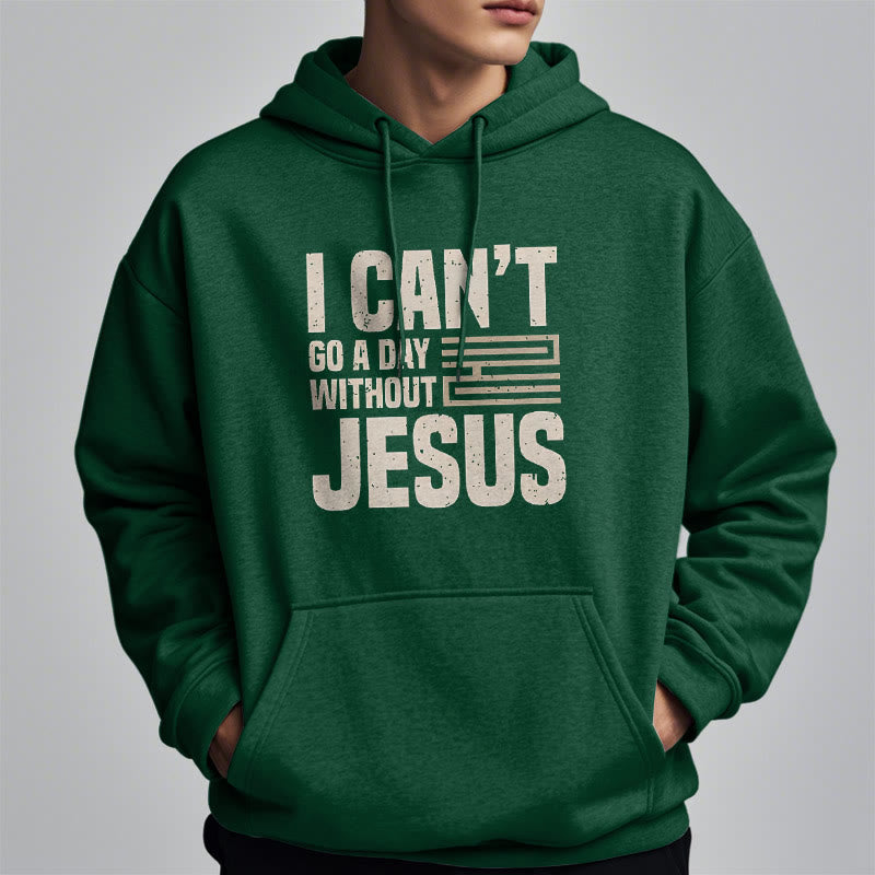Christianartworkshop Klassischer Stil „I Can't Go A Day Without Jesus“ Polyester-Kapuzenpullover mit Fleecefutter