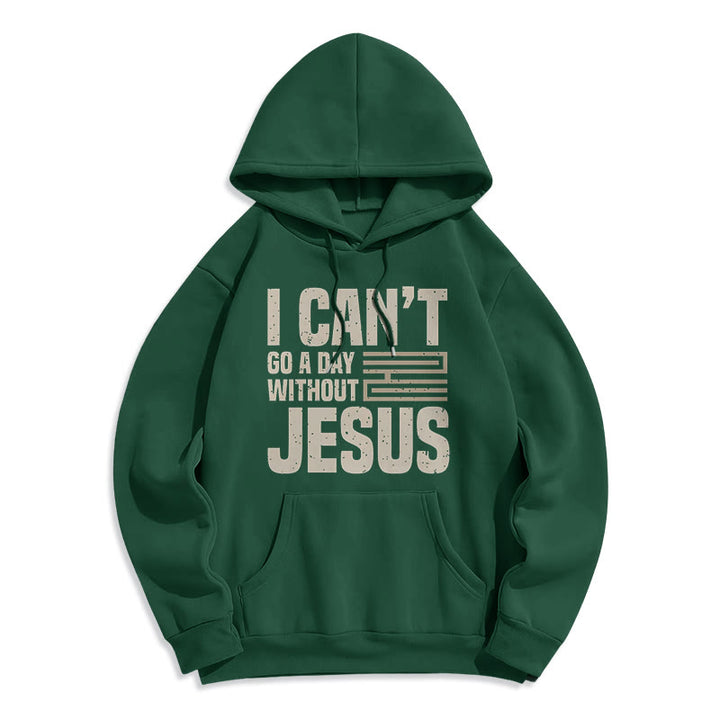 Christianartworkshop Klassischer Stil „I Can't Go A Day Without Jesus“ Polyester-Kapuzenpullover mit Fleecefutter