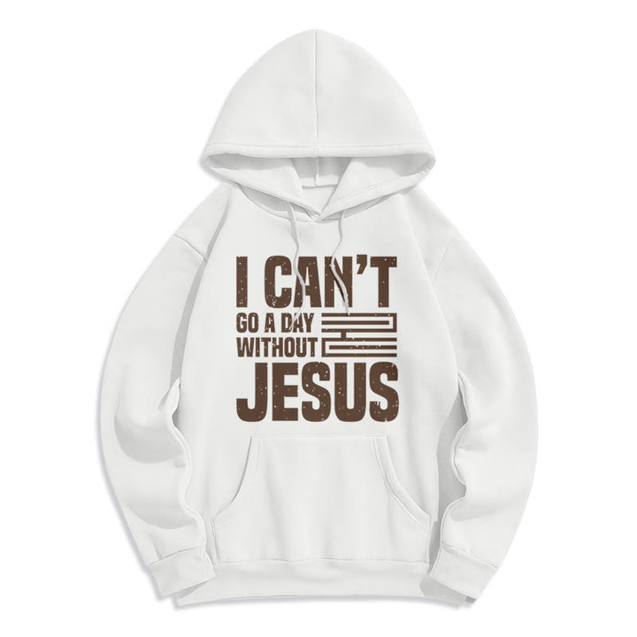 Christianartworkshop Klassischer Stil „I Can't Go A Day Without Jesus“ Polyester-Kapuzenpullover mit Fleecefutter - Weiß - 2XL - image 0