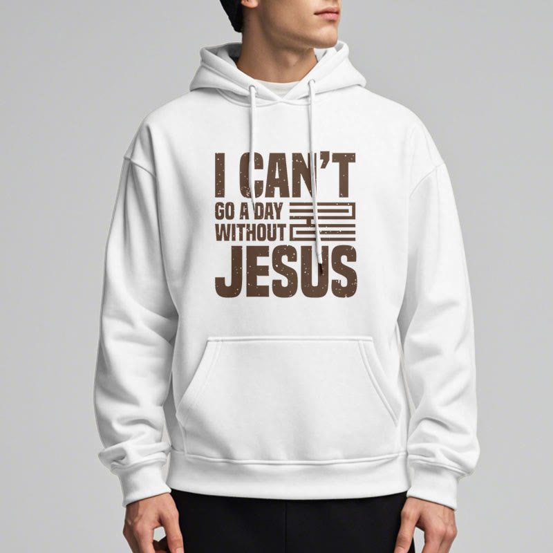 Christianartworkshop Klassischer Stil „I Can't Go A Day Without Jesus“ Polyester-Kapuzenpullover mit Fleecefutter - image 1