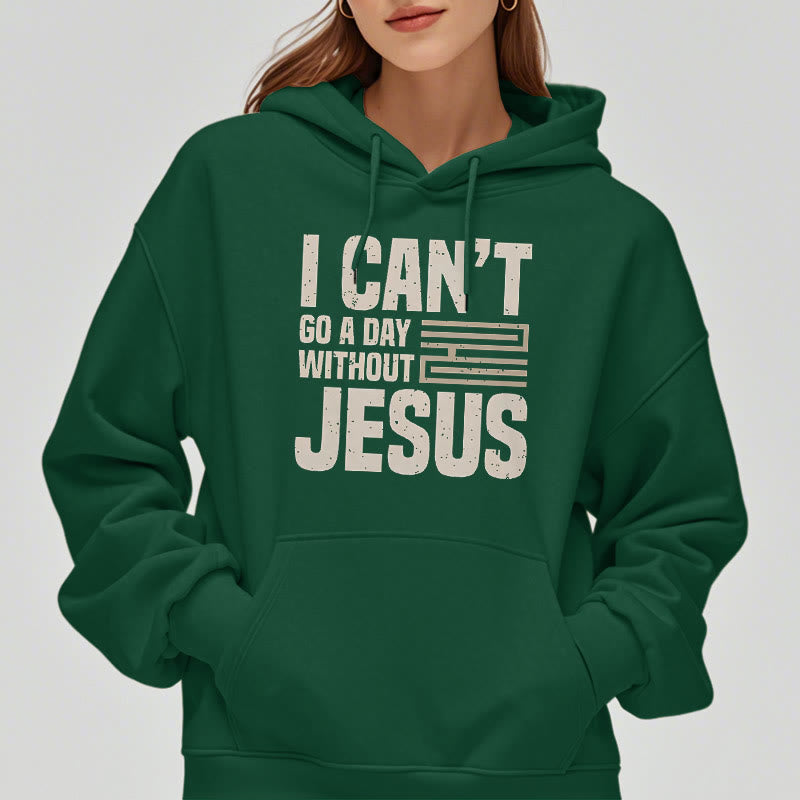 Christianartworkshop Klassischer Stil „I Can't Go A Day Without Jesus“ Polyester-Kapuzenpullover mit Fleecefutter