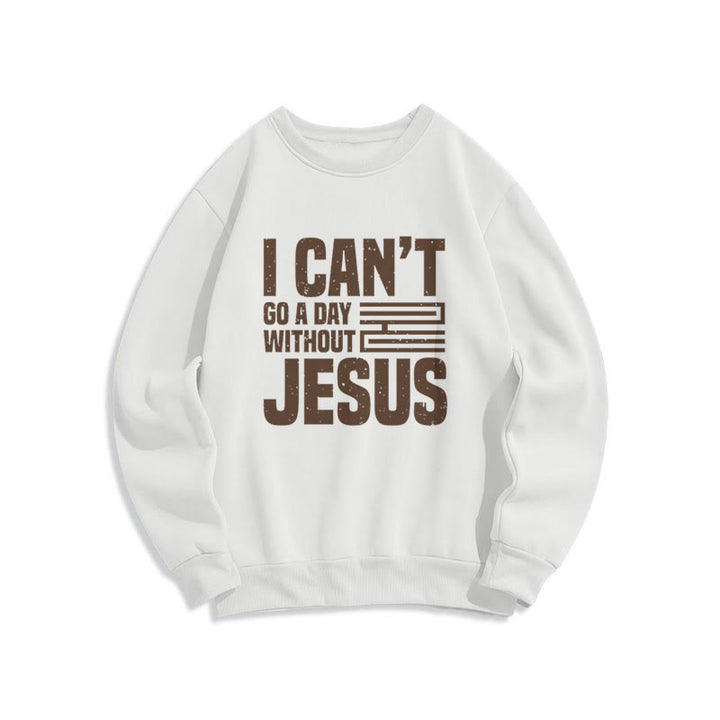 Christianartworkshop Klassischer Stil „I Can't Go A Day Without Jesus“ Polyester-Sweatshirt mit Fleecefutter - Weiß - 2XL - image 0