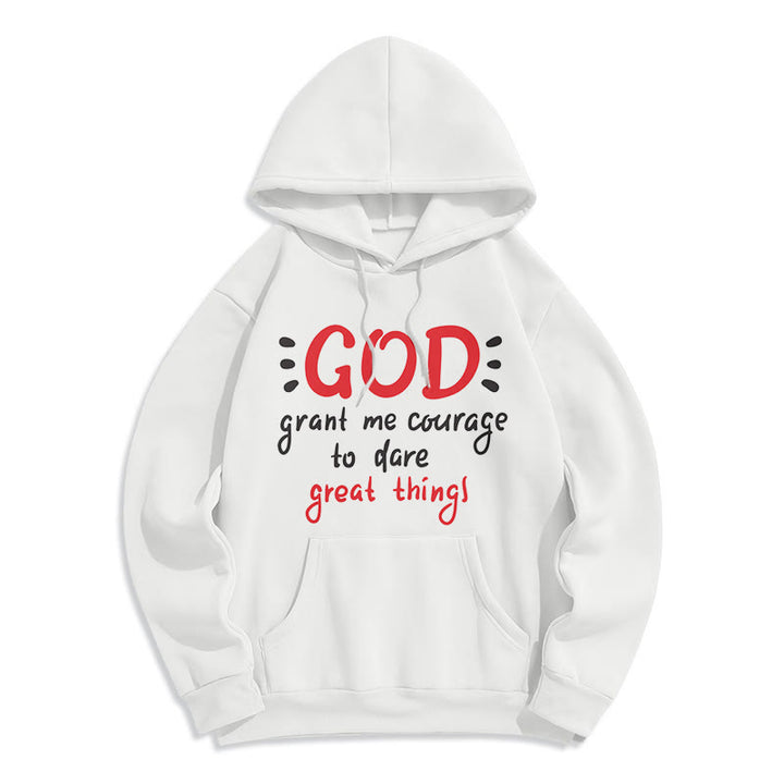 Christianartworkshop Moderner Stil „Gott gib mir Mut“ Polyester-Kapuzenpullover mit Fleecefutter