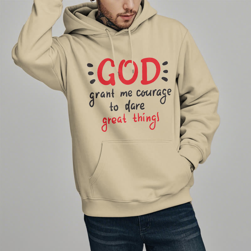Christianartworkshop Moderner Stil „Gott gib mir Mut“ Polyester-Kapuzenpullover mit Fleecefutter