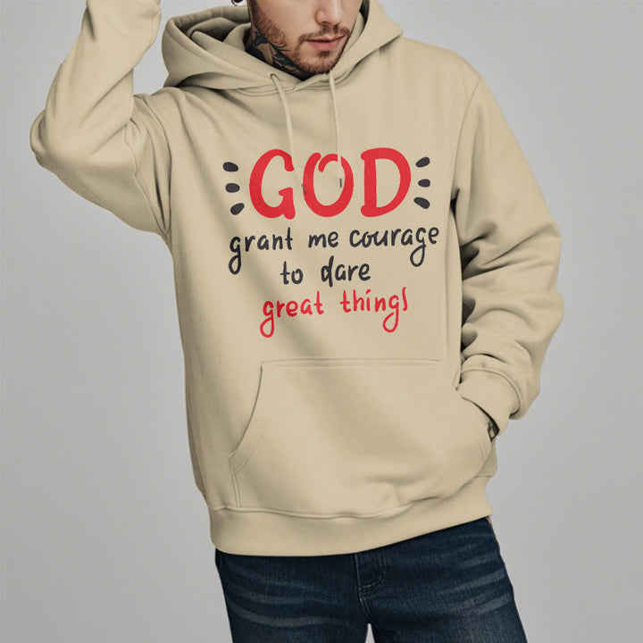 Christianartworkshop Moderner Stil „Gott gib mir Mut“ Polyester-Kapuzenpullover mit Fleecefutter